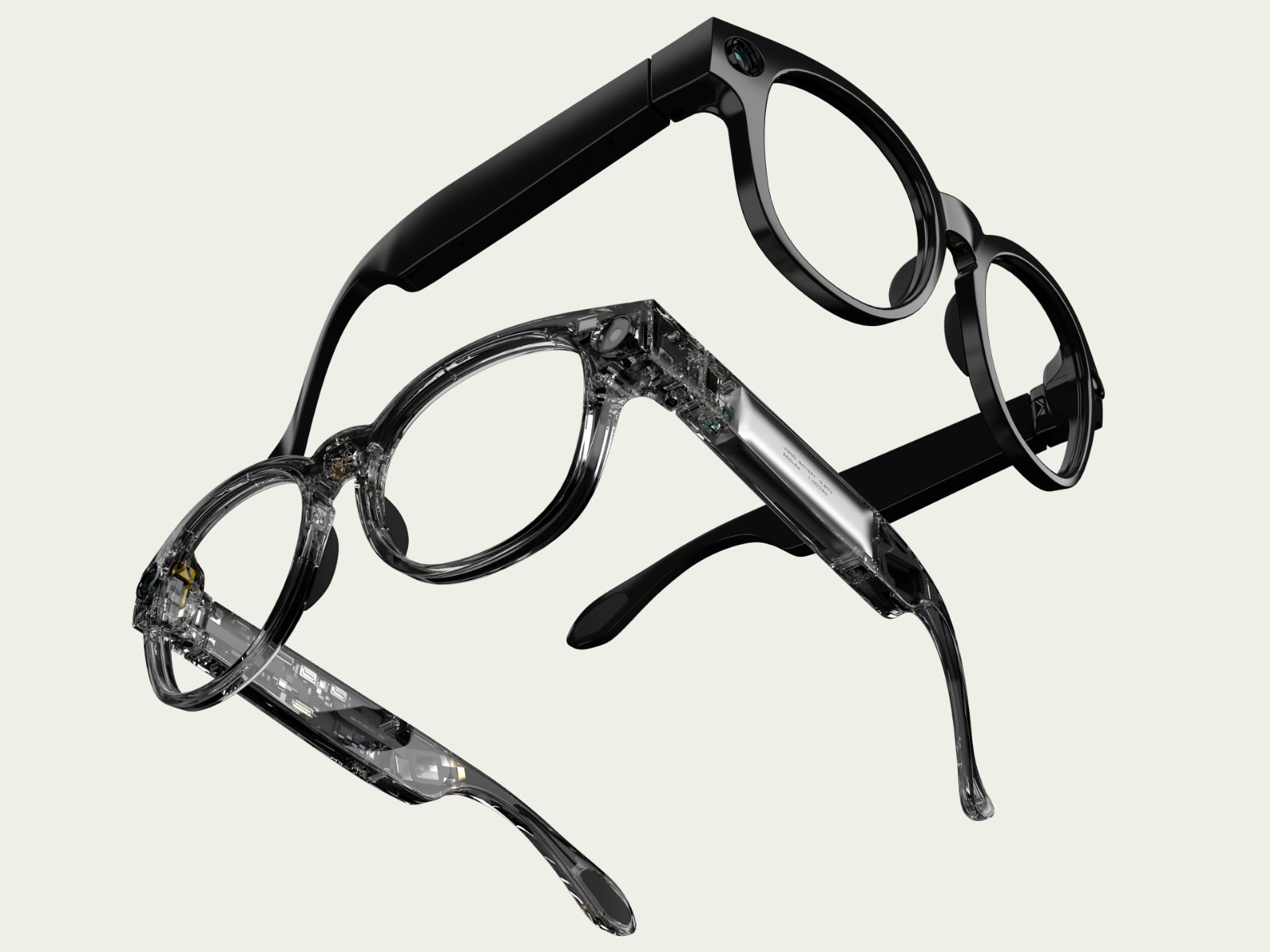 SmartXY K900 — sub-40g 13MP AI camera glasses, black and transparent variants